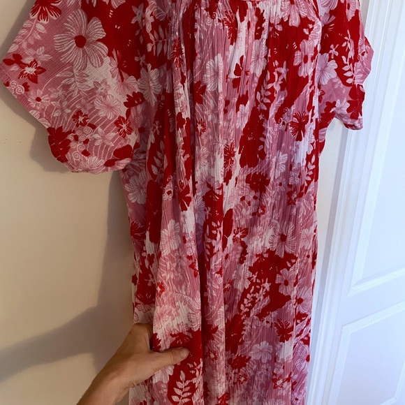 Vintage 100% cotton floral midi muumuu with square embroidered neckline, size XL - Picture 7 of 12